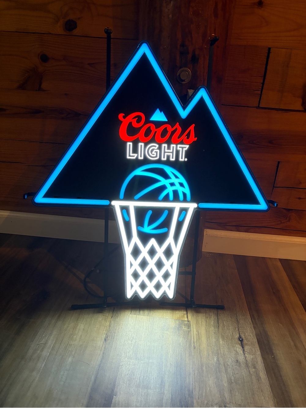Blue & White Neon Basketball Hoop Sign